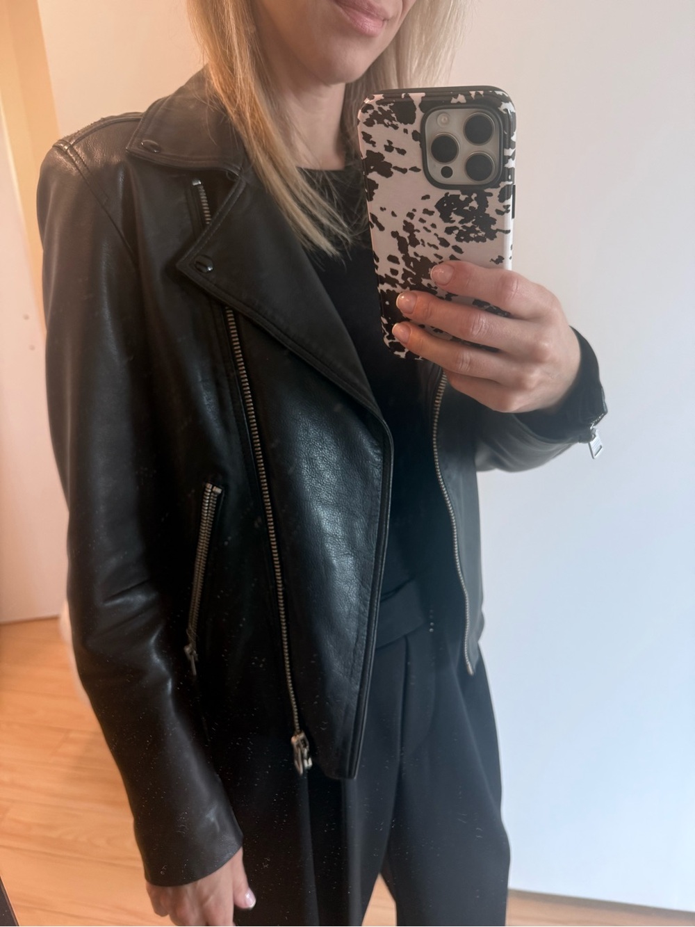 All Saints Black Leather Asymmetric Moto Jacket